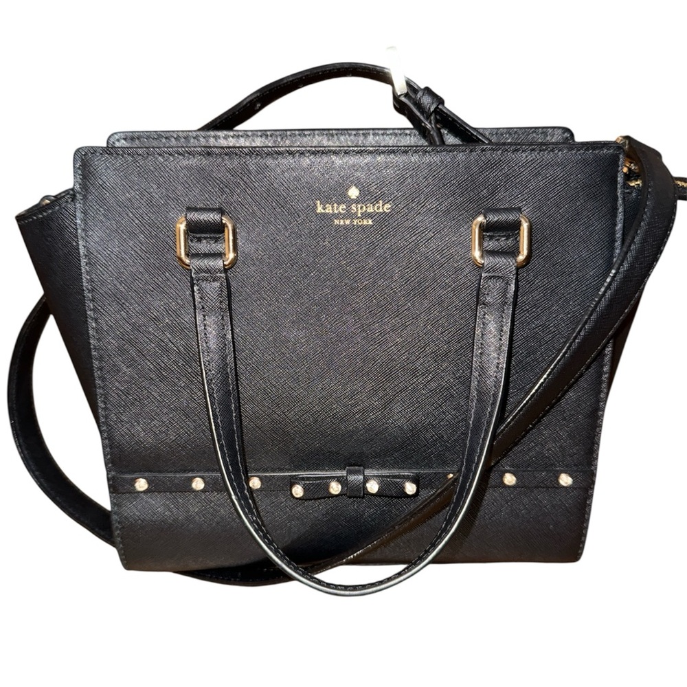 •KATE SPADE•BLACK LAUREL WAY JEWELED HADLEE HANDBAG-CROSSBODY-SATCHEL (LIKE NEW)